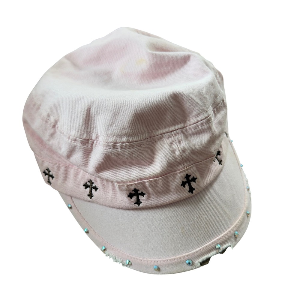 Womens M&F Western Cadet Hat OS Pink Rhinestone Cross Distressed Y2K